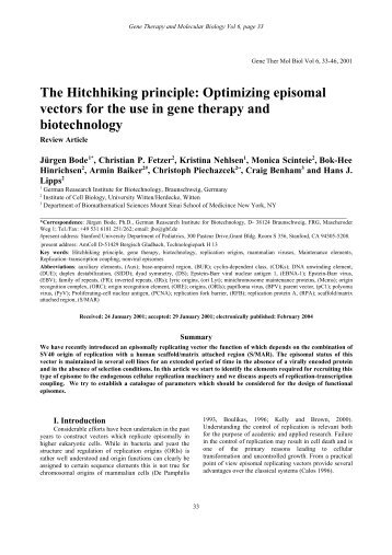 The Hitchhiking principle: Optimizing episomal vectors for the use in ...