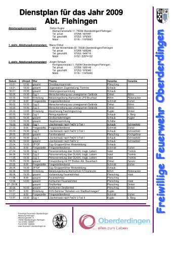 Dienstplan für das Jahr 2009 Abt. Flehingen - Freiwillige Feuerwehr ...