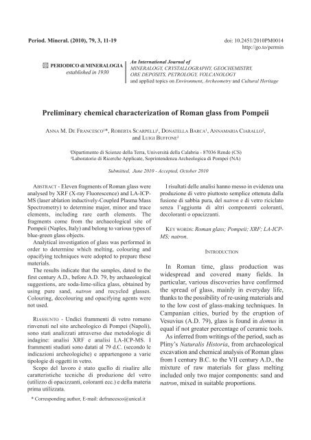 Preliminary chemical characterization of Roman glass from Pompeii