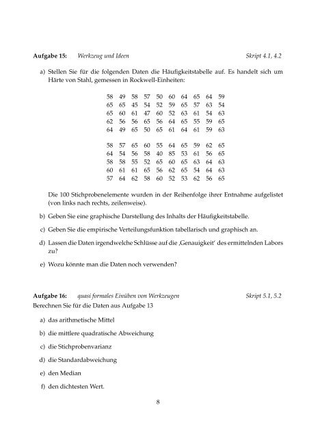 alte Aufgabensammlung zur Statistik I - Fakultät für ...