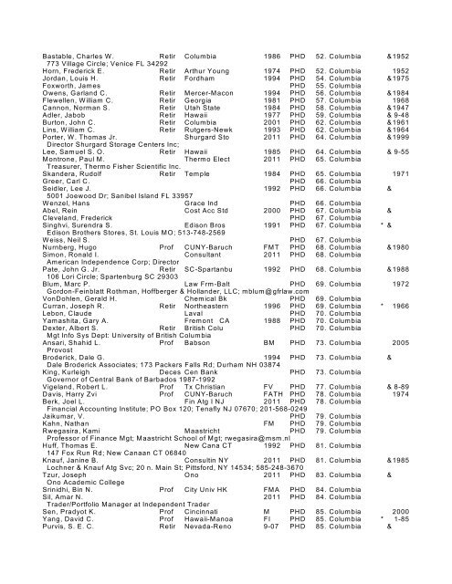 Listing of Accounting Doctorates by School - James Hasselback