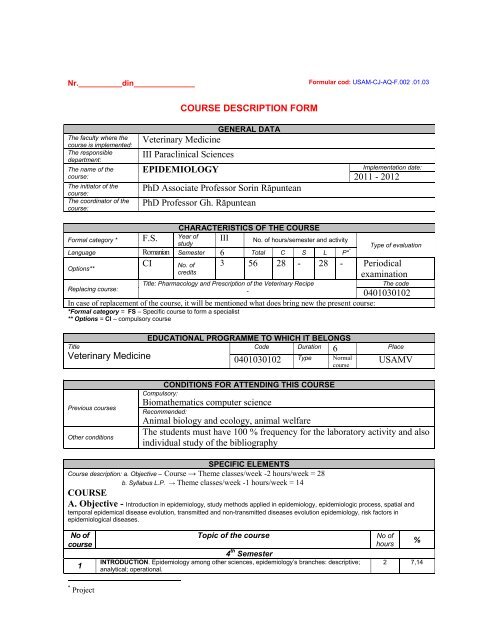 Epidemiology 1 - USAMV Cluj-Napoca