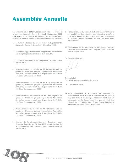 Rapport Annuel 2010 - GML