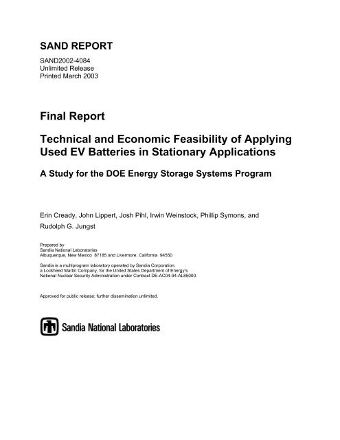 Technical And Economic Feasibility Of Applying Used Ev Batteries