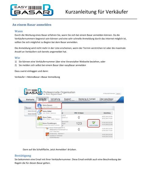 Kurzanleitung für Verkäufer - easyBasar