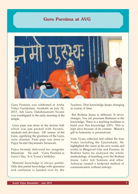 Guru Purnima At Avg Arsha Vidya Gurukulam