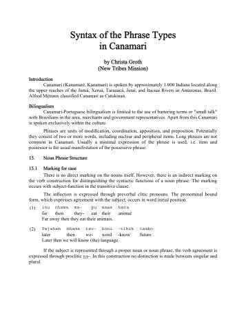 Syntax of the Phrase Types in Canamari