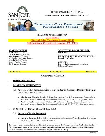 Agenda - August 2012 - City of San Jose Retirement Services ...
