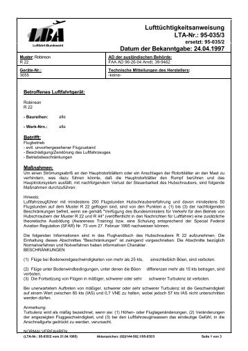 Lufttüchtigkeitsanweisung LTA-Nr.: 95-035/3 - Luftfahrt-Bundesamt