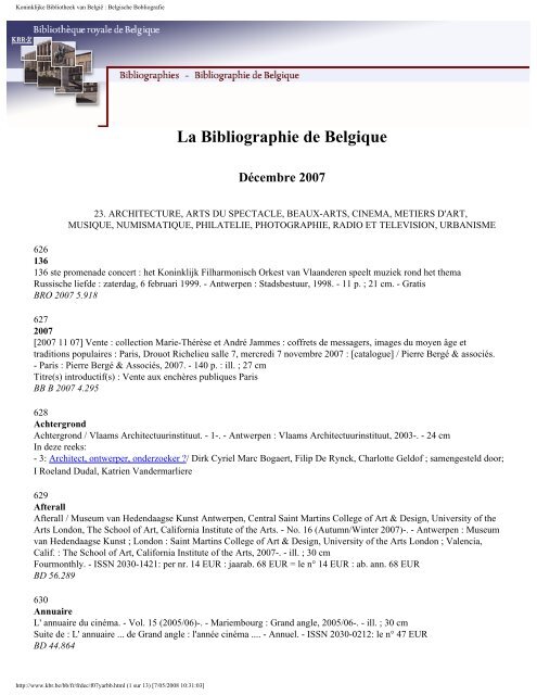 Bibliographie de Belgique - Koninklijke Bibliotheek van België