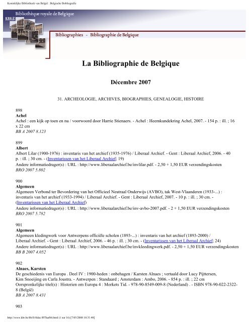 Bibliographie de Belgique - Koninklijke Bibliotheek van België