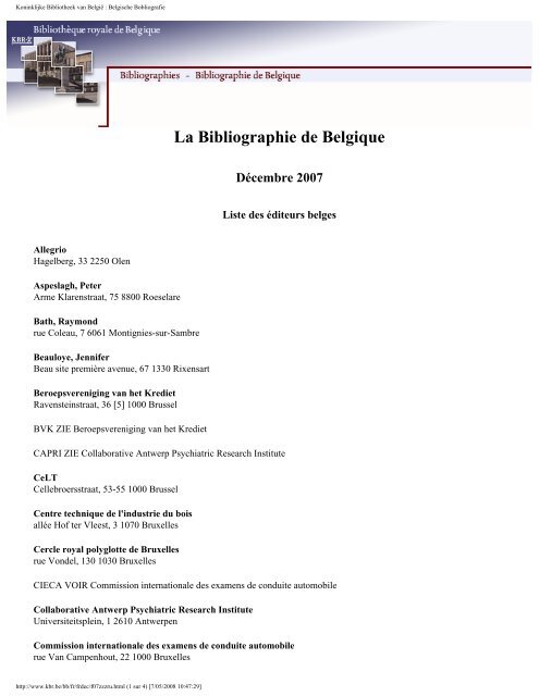 Bibliographie de Belgique - Koninklijke Bibliotheek van België