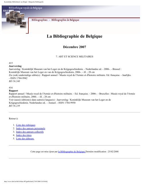 Bibliographie de Belgique - Koninklijke Bibliotheek van België