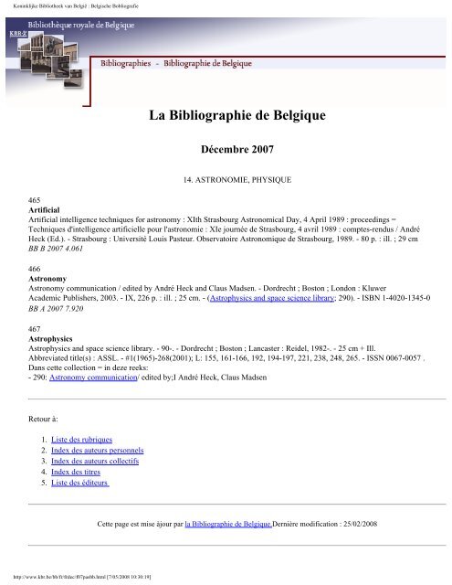 Bibliographie de Belgique - Koninklijke Bibliotheek van België