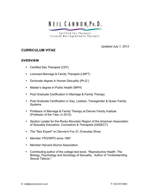 CURRICULUM VITAE Dr. Neil Cannon