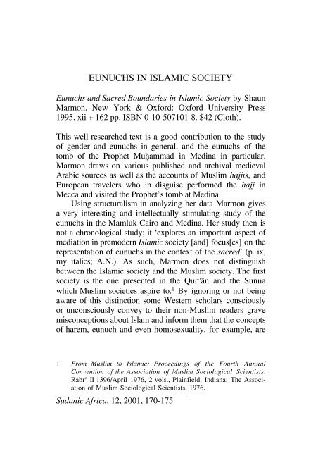 EUNUCHS IN ISLAMIC SOCIETY