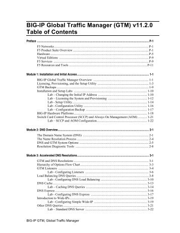 BIG-IP Global Traffic Manager (GTM) v11.2.0 Table of ... - F5 Networks