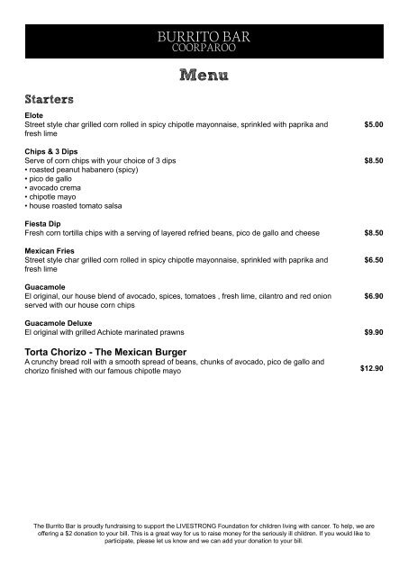 BURRITO BAR Menu The Burrito Bar