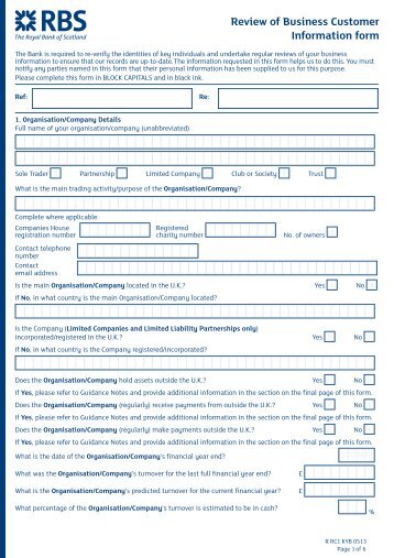 Review of Business Customer Information form - Maintaining ...