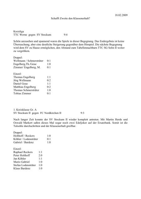 18.02.2009 Schafft Zweite den Klassenerhalt ... - SV-Stockum eV