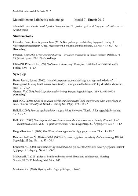 Modullitteratur i alfabetisk rækkefølge Modul 7. Efterår 2012 ...