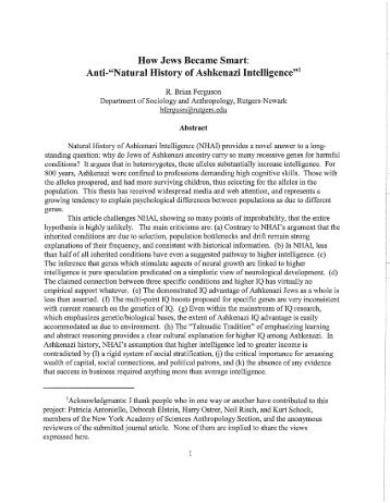 Natural History Of Ashkenazi Intelligence Natural History Of Ashkenazi Intelligence