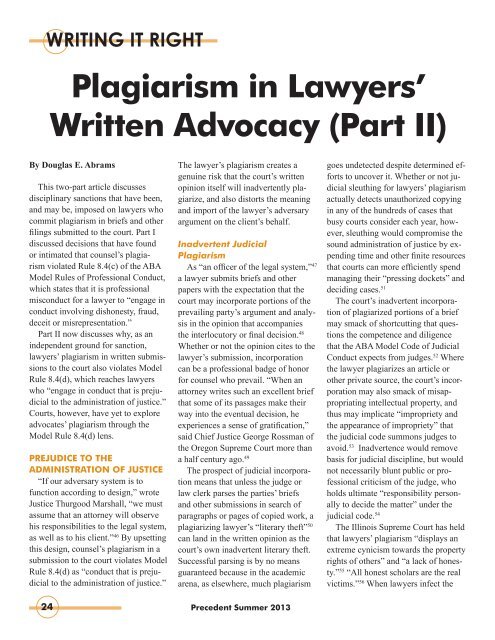 Plagiarism in Lawyers' Written Advocacy (Part II) - the Missouri Bar