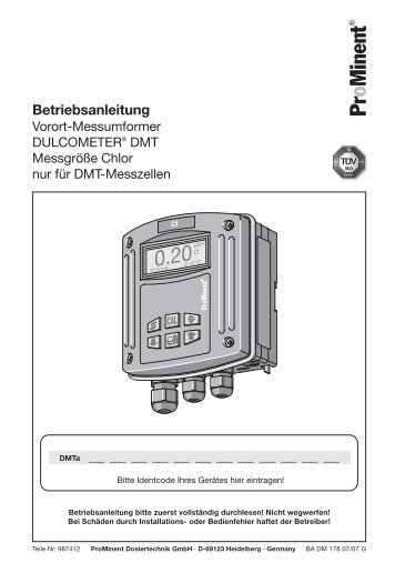 DULCOMETER® DMT - Messgröße Chlor nur für DMT ... - ProMinent