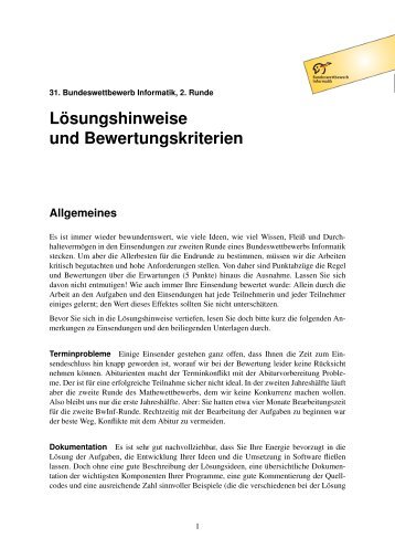 Lösungshinweise und Bewertungskriterien - Bundeswettbewerb ...