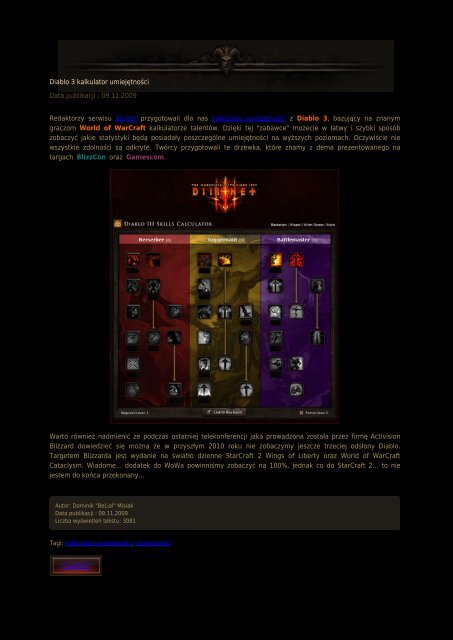 Diablo 3 kalkulator umiejętności Data publikacji ... - Diablo3.net.pl