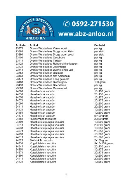 ABZ ANLOO BV Assortiment