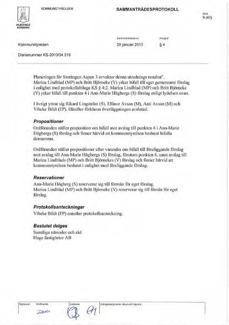 Protokoll kommunstyrelsen den 28 januari 2013 - Huddinge kommun