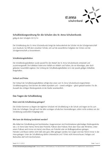 Schulkleidungsordnung 2013-14 - St. Anna Schulverbund gGmbH