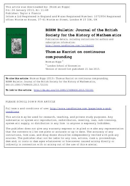 Thomas Harriot on continuous compounding