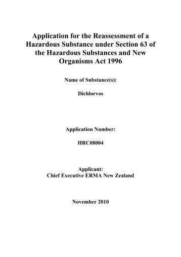 Application for the Reassessment of a Hazardous Substance under ...