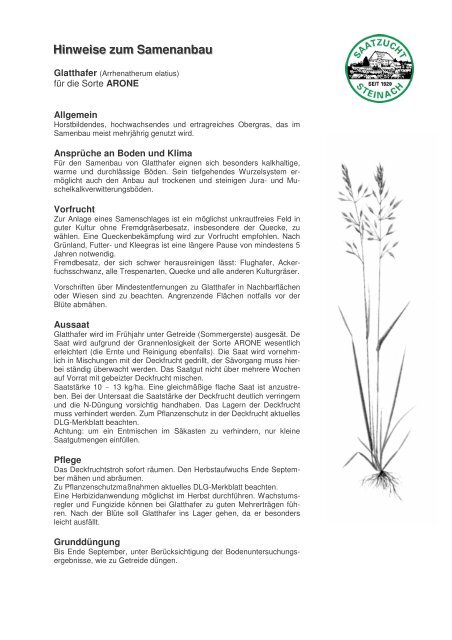 Hinweise zum Samenanbau - Saatzucht Steinach GmbH