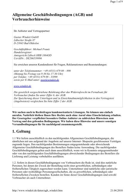 Allgemeine Geschäftsbedingungen (AGB) und ... - Windeit