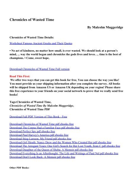 Download Chronicles Of Wasted Time Pdf Ebooks By Malcolm Download Chronicles Of Wasted Time Pdf Ebooks By Malcolm