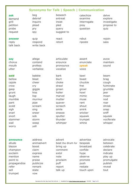 Synonyms for Talk and Speech - Smart Words