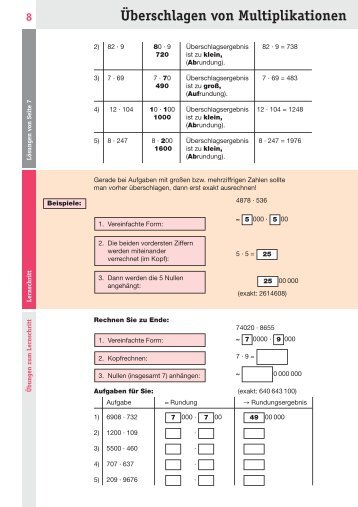 8 Überschlagen von Multiplikationen - LernEs