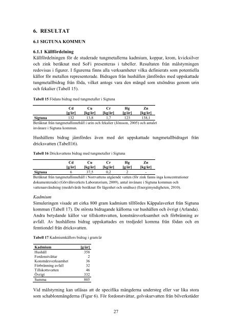 Substansflödesanalys av tungmetaller i avloppssystemet - DiVA