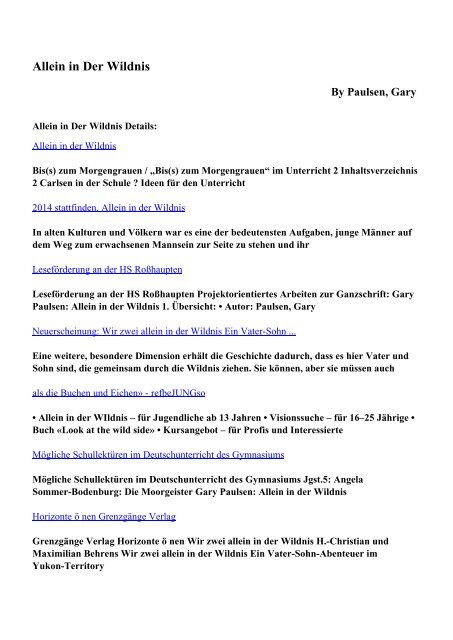 Allein In Der Wildnis Zusammenfassung Alle Kapitel