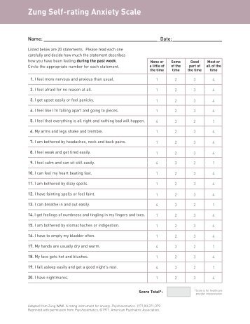 Zung Self-rating Anxiety Scale