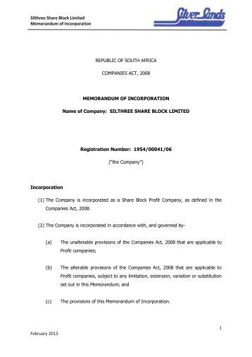Memorandum Of Incorporation Fgasa