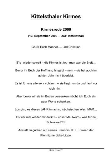 Die Grabrede 13.09.2009 - Kittelsthaler Kirmes