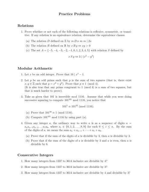 Math 566 WI 2011 Midterm 1 Review and Practice Problems ...