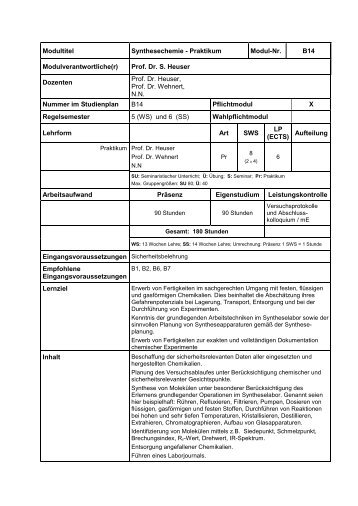 B14 Synthesechemie - Praktikum 1