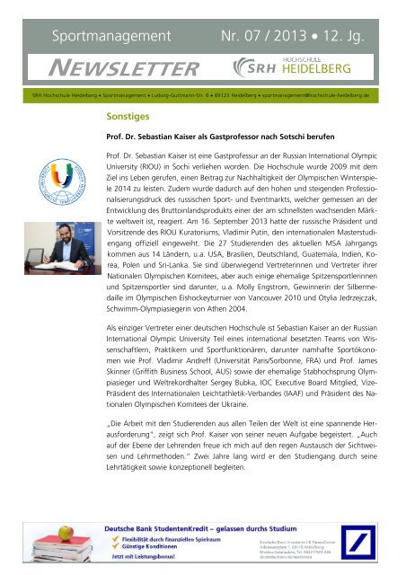 Newsletter 7/2013 - SRH Hochschule Heidelberg