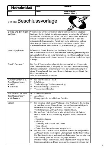 Methodenblatt Beschlussvorlage - Riepel.net