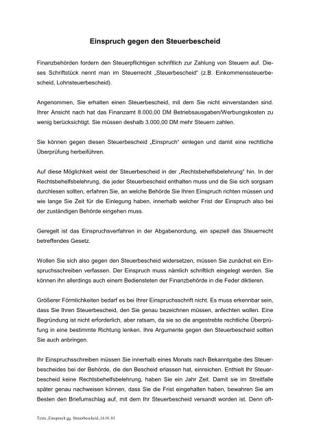 Einspruch Gegen Den Steuerbescheid